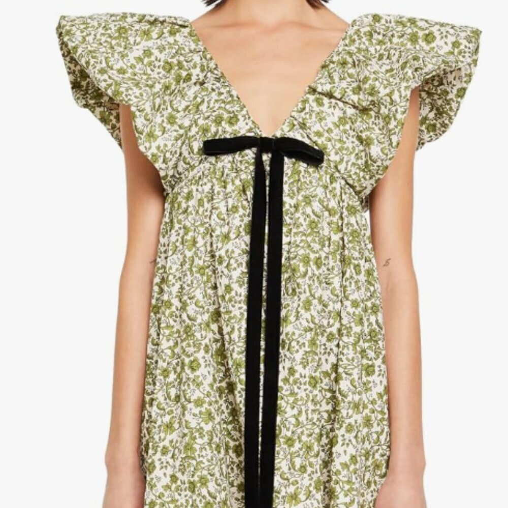 Women's Floral Print Mini Dress V Neck Puff Sleeve